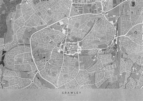 Carte de Map of Crawley (England) in gray vintage style ǀ Toutes les ...