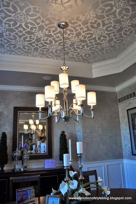 Stenciled Tray Ceiling | Dining room ceiling, Ceiling design, Ceiling decor