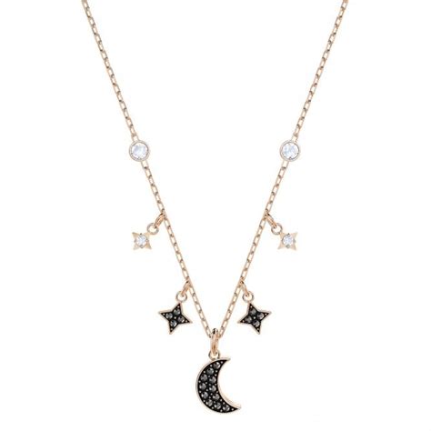 SWAROVSKI SYMBOLIC MOON & STARS NECKLACE, BLACK & CLEAR SWAROVSKI CRYSTALS, ROSE-GOLD TONE ...