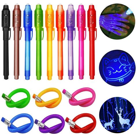 9 Invisible Ink Pens and 6 Flexible Bendy Pencils - 2019 Upgraded Spy ...