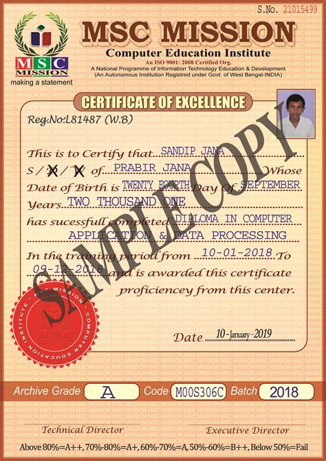 Sample Certificate & Marksheet – Msc Mission