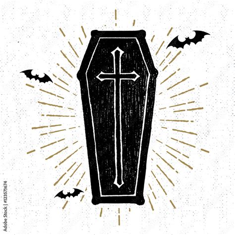 Hand drawn Halloween icon with a textured coffin vector illustration ...