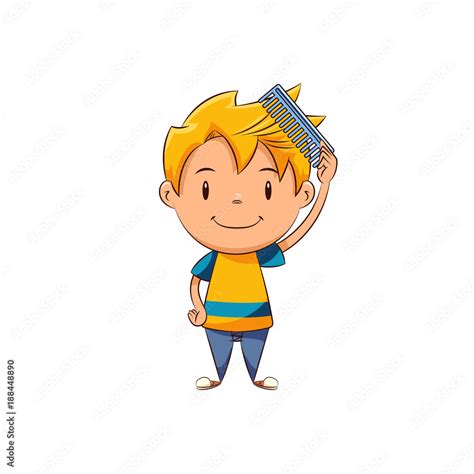 Kid combing hair vector de Stock | Adobe Stock