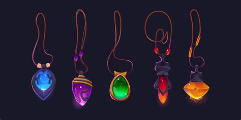 Set of magic amulets on necklace isolated on dark 16263800 Vector Art ...