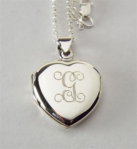 Custom Engraved Locket Personalized Sterling Silver Heart Locket 3/4 Inch - Hand Engraved ...