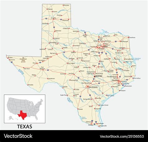 Road map us american state texas Royalty Free Vector Image