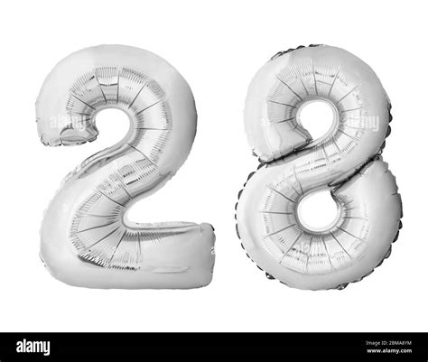Number 28 twenty eight made of silver inflatable balloons isolated on white background Stock ...