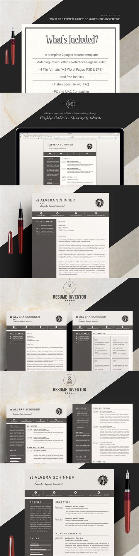 Black Resume Template / CV Design | Microsoft word document, Resume, Resume template