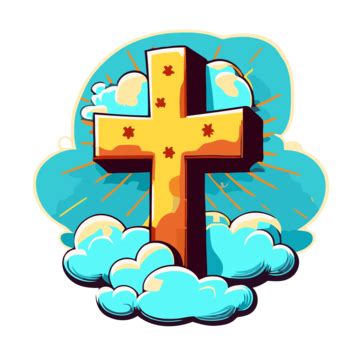 Holy Cross Vector, Sticker Clipart Cartoon Cross Over The Clouds And ...