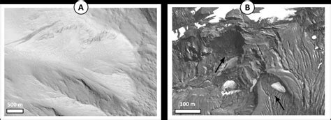 4: Example of glacial cirques on Hecates Tholus (A) and Deception... | Download Scientific Diagram