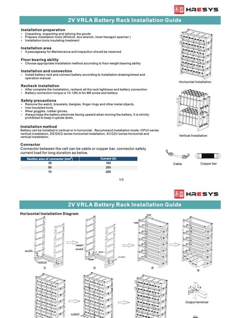 2V VRLA Battery Rack Installation Guide | PDF | Electrical Connector | Screw