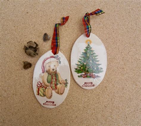 Items similar to Ceramic Christmas ornaments - Vintage teddy bear and ...