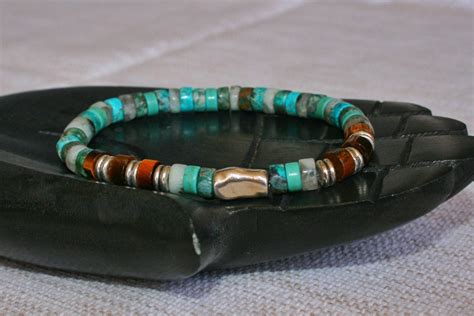 Mens Turquoise Beaded Bracelet / Cool Unique Bracelet Men / Healing Bracelet Man / Unisex ...