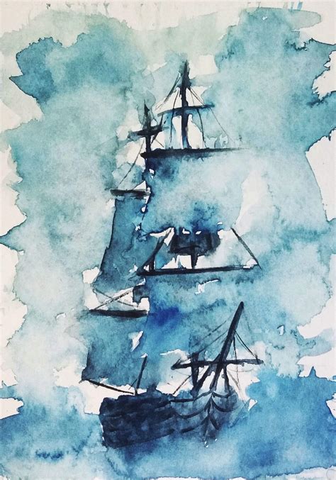 Sailing Ship, watercolor, 5"x7" : r/Art