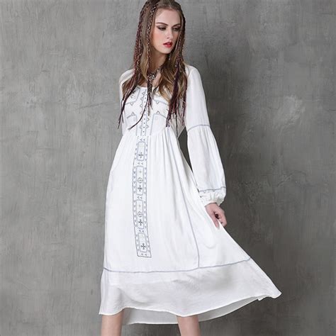 white boho maxi dress 2016 women autumn dress Vintage Bohemia ...