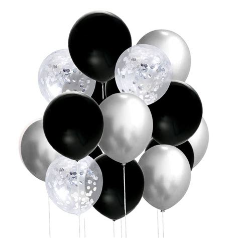 Buy 50 Pcs 12 Inches Black and Silver Balloons, Silver Confetti ...