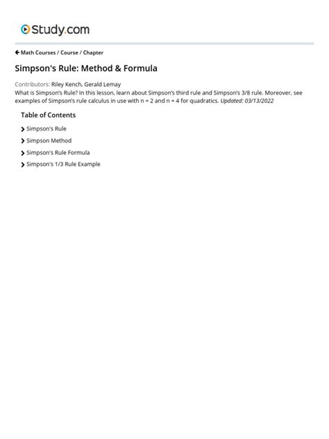 Simpson's Rule - Examples, Method, & Formula - Video & Lesson TR | PDF | Integral | Numerical ...