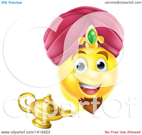 Clipart of a Smiley Emoji Emoticon Genie Emerging from a Lamp - Royalty Free Vector Illustration ...