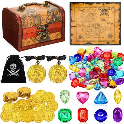 88 Pcs Pirate Treasure Chest Toy Kit Antique Big Treasure Chest Pirate ...