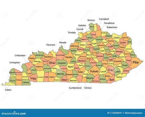 Kentucky County Map stock vector. Illustration of kentucky - 173364941