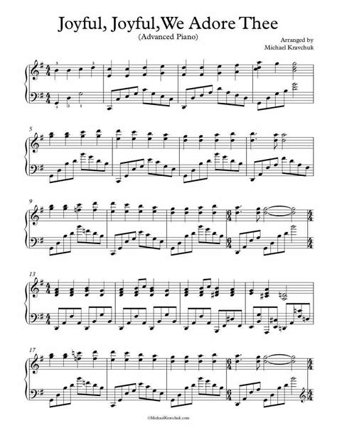 Free Piano Arrangement Sheet Music – Joyful, Joyful, We Adore Thee ...