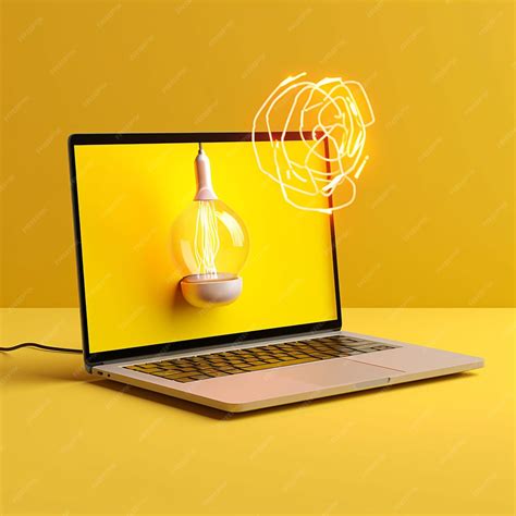 Premium AI Image | Minimalist laptop and lamp on yellow background ...