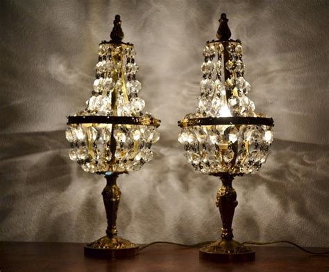 2 antique crystal bronze table lamps shabby chic night light