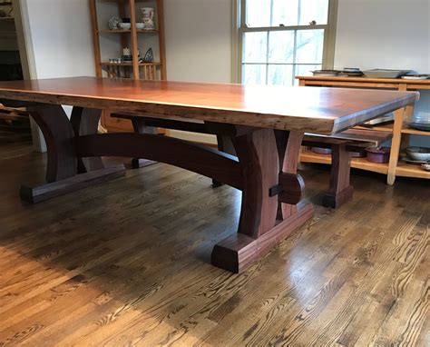 Walnut Live Edge Trestle Table and Bench - Etsy | Slab dining tables, Wood table design, Trestle ...