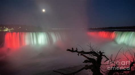 16x9 Red and White Horseshoe Falls at Night Photograph by David Dole ...