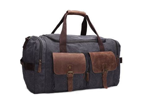 Canvas Leather Overnight Duffle Bag Canvas Travel Tote Duffel Weekend Bag Luggage AF14 ...