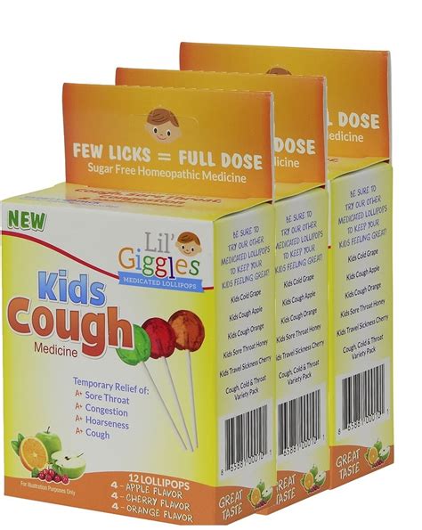 Lil' Giggles Kid's Medicated Lollipops for Cough- 3 Pack – For Children’s Persistent and Chesty ...