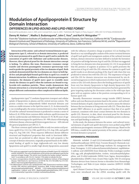 (PDF) Modulation of Apolipoprotein E Structure by Domain Interaction