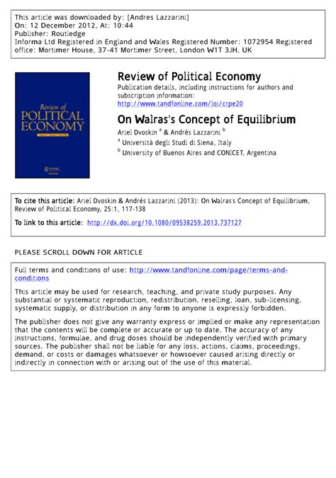 (PDF) On Walras's Concept of Equilibrium