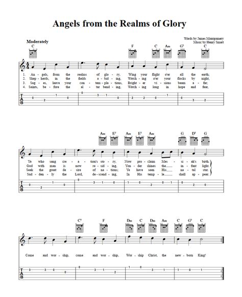 Angels from the Realms of Glory: Chords, Sheet Music, and Tab for Guitar with Lyrics