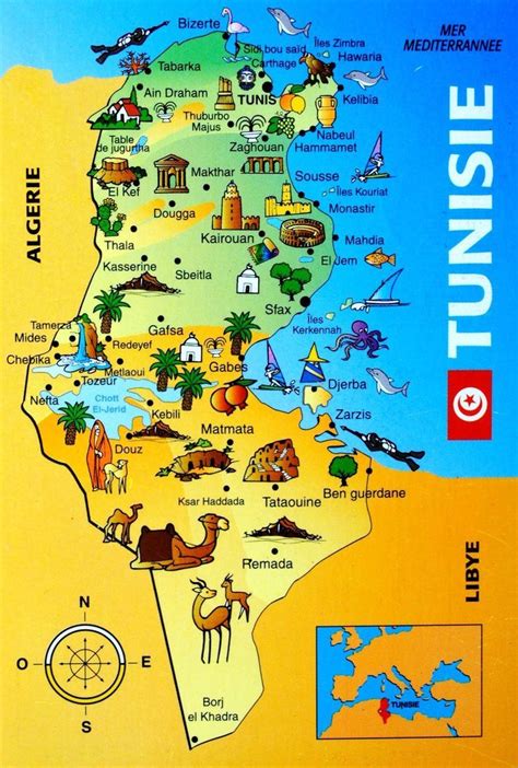 Mapa Turístico da Tunísia | Tunisia, Tunisia map, Sousse