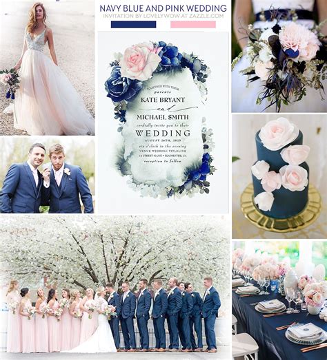 Navy Blue and Blush Pink Floral Boho Wedding Invitation | Zazzle.com in 2020 | Pink wedding ...