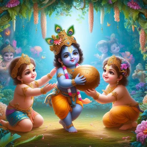 Bal Krishna playing with ball. Satyug swarg | Cute krishna, Baby krishna, Radha krishna art