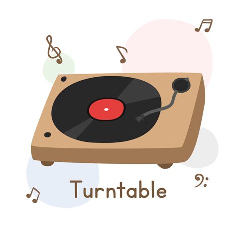 Turntable clipart cartoon style. Simple cute record player turntable instrument flat vector ...