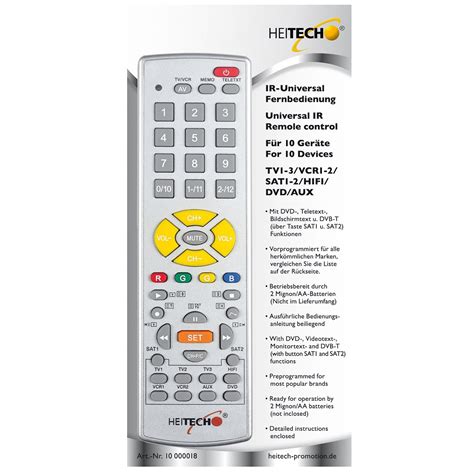 Heitech Infrarot-Universal Fernbedienung 10-in-1 silber Elektronik TV & Video Fernbedienungen