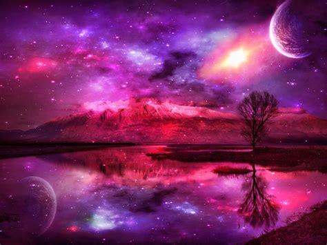 Purple Moon Lake - Fantasy Landscape HD Wallpaper