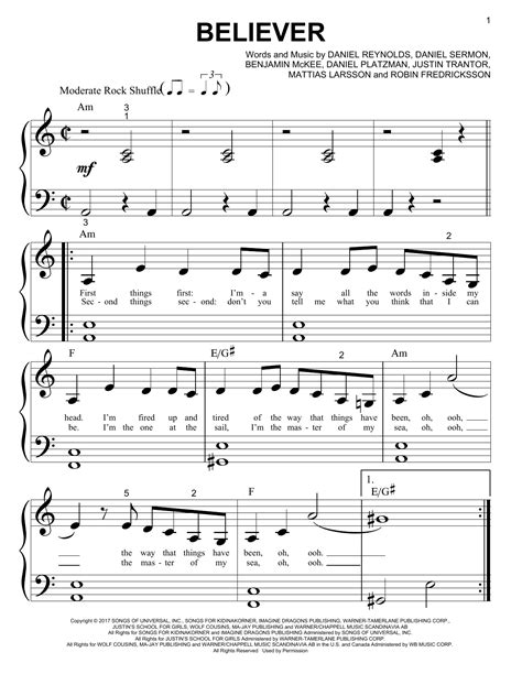 Believer (Big Note Piano) - Print Sheet Music Now