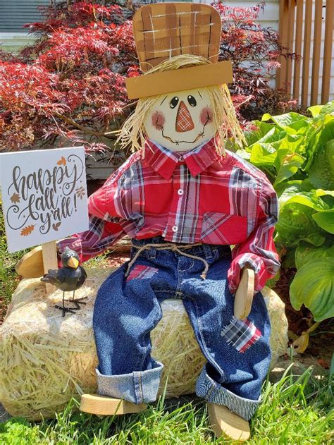 Sitting Scarecrow,, Wooden Scarecrow, Porch Sitter, Fall Decorations ...