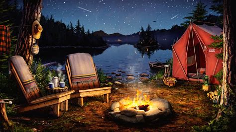 Campfire by the Lake Ambience with Crickets, Owls, Water, & Night Sounds for Relaxation & Sleep ...