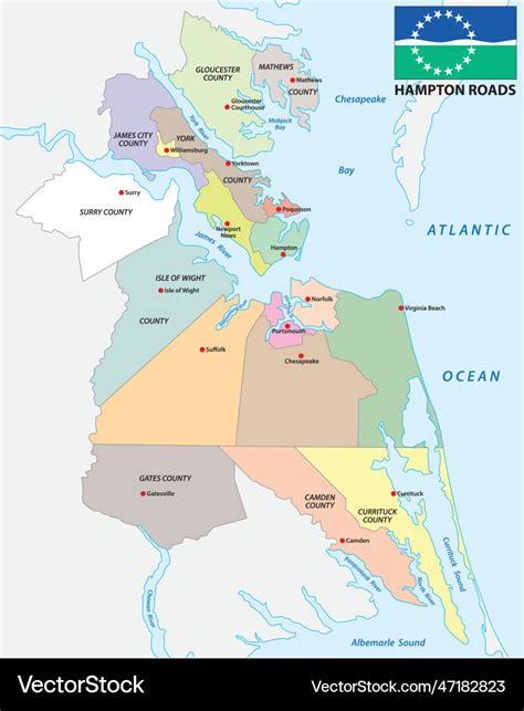 Map of hampton roads metropolitan area virginia Vector Image