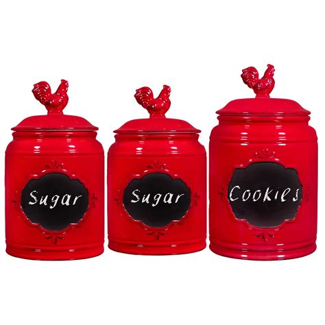 Buy MosJos Kitchen Canisters Set of 3 – Antique Jars for Kitchen Storage with Rooster Lid ...