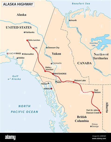 vector map of the alaska highway, united states, canada Stock Vector ...