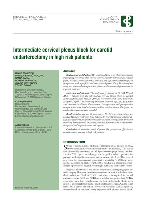 (PDF) Intermediate cervical plexus block for carotid endarterectomy in ...