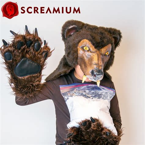 Cocaine Bear Costume - Brown Bear Helmet and Paws – SCREAMIUM