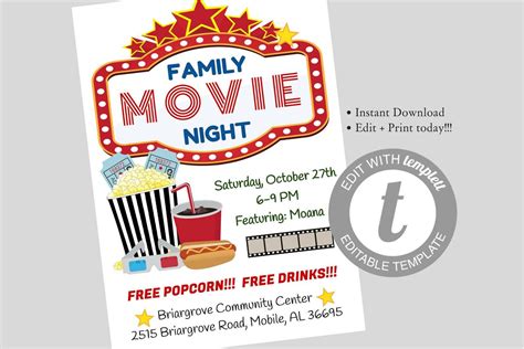 Family Movie Night Flyer Drive in Movie Editable Template - Etsy