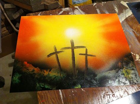 Christian art - spray paint art - three crosses in 2019 | Art, Painting ...